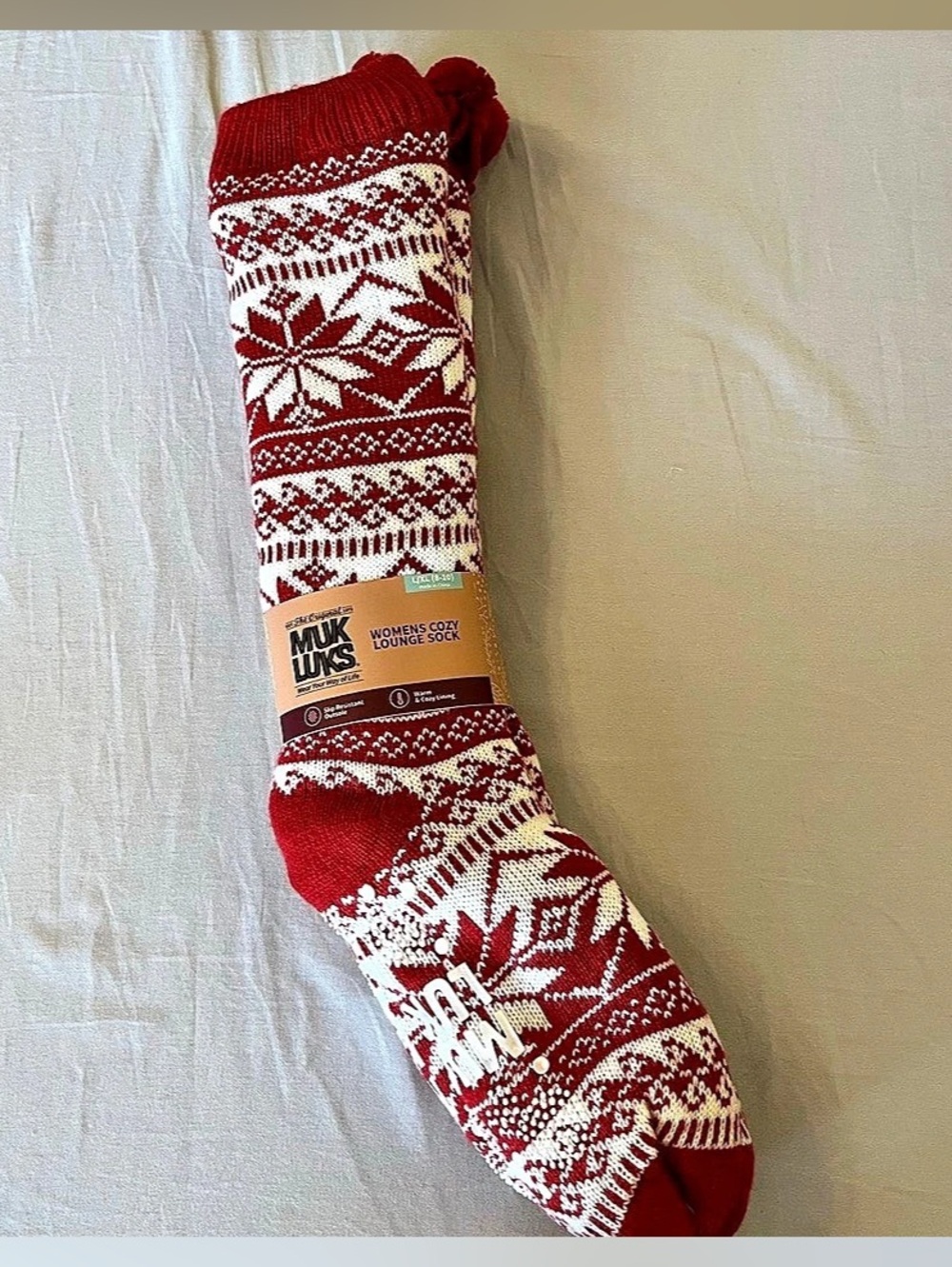 Muk Luks Women's Cozy Lounge Socks Red & White, L/XL 8-10